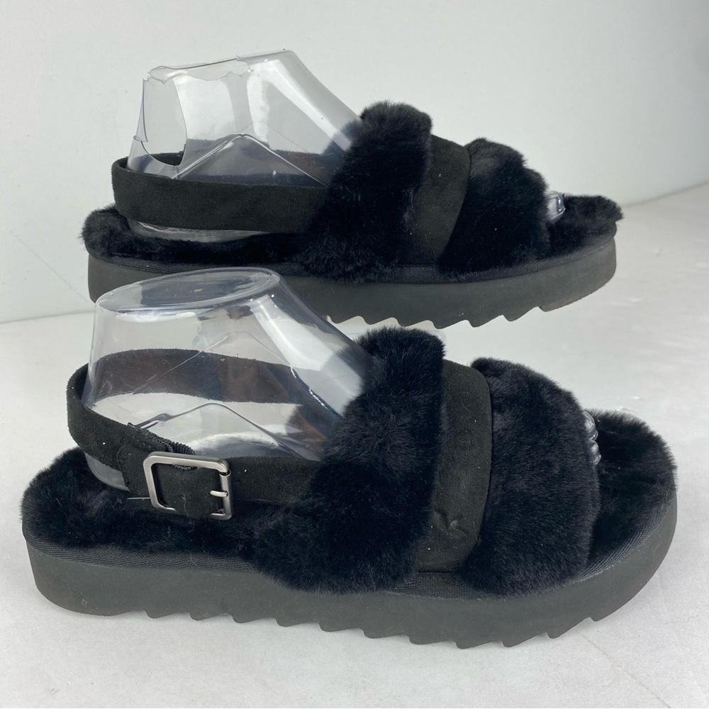 Koolaburra by UGG Fuzz'd Out Womens 9 Black Slippers Sandals